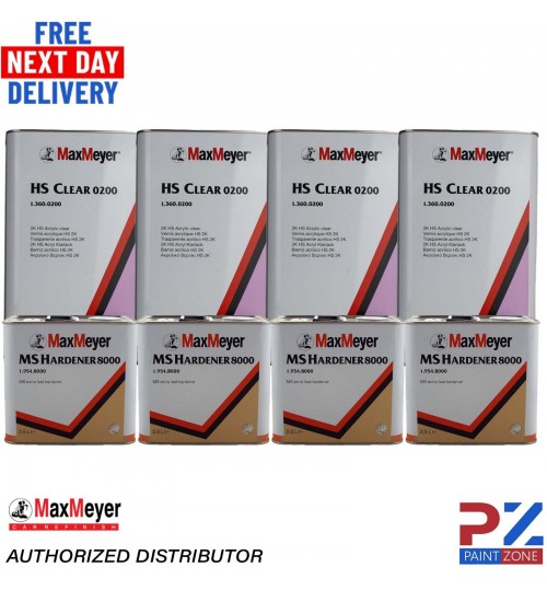 4x Max Meyer HS Clear Coat 2k Lacquer 0200 + MS Hardener 8000 4X 7.5 Litre kit